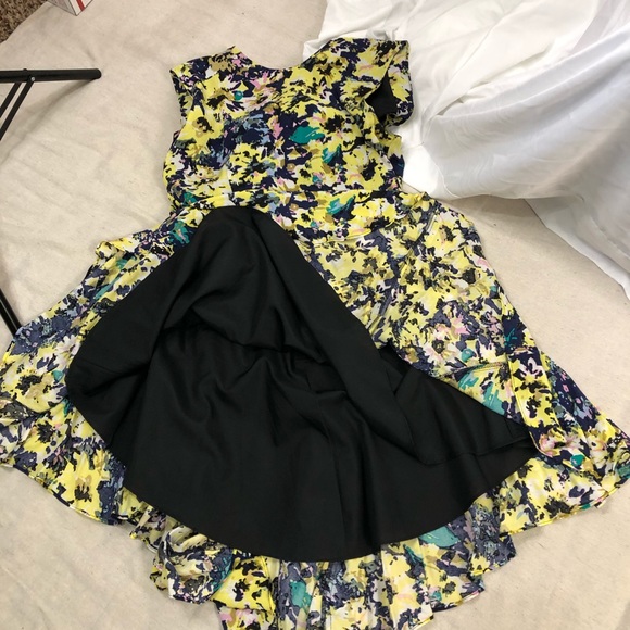 H&M Fitted Yellow Navy Floral Circle Swing Dress - Picture 7 of 14
